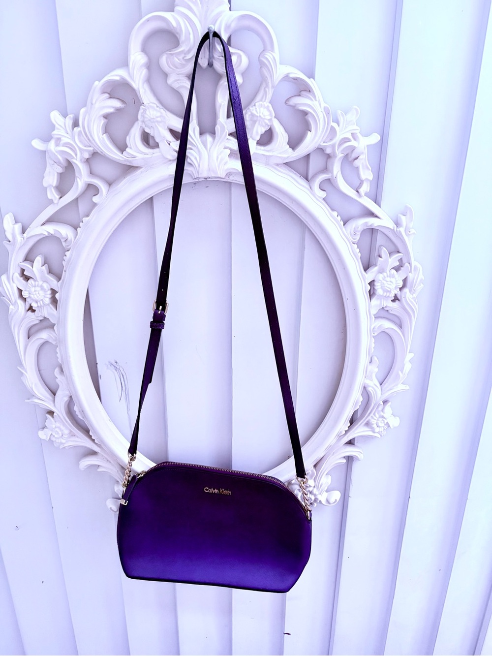 Calvin Klein Deep Purple Crossbody Bag with Gold Hardware